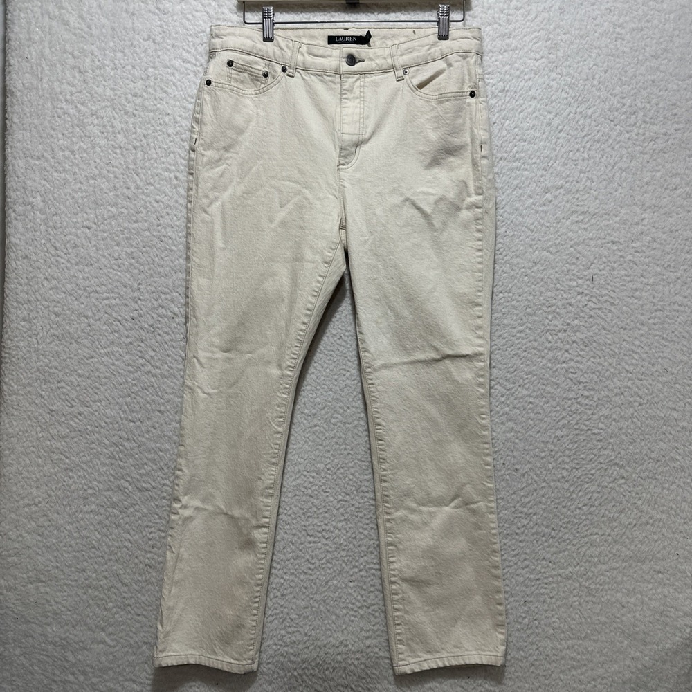 Lauren‎ Ralph Lauren Women's Size 12 Ivory Premier Straight Leg Jeans 5 Pockets